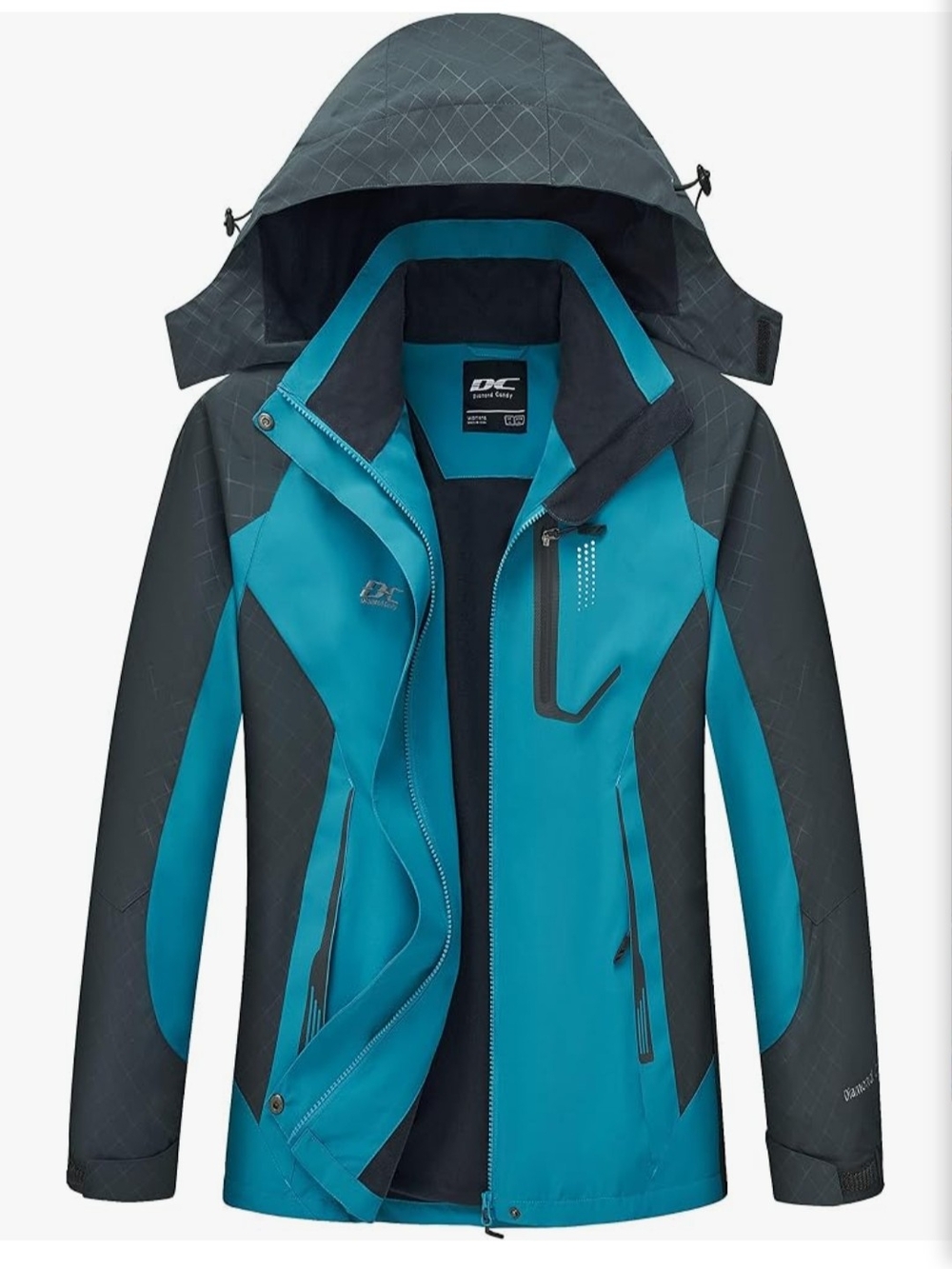 DC Outdoor Waterproof Hooded Jacket in Teal & Charcoal
